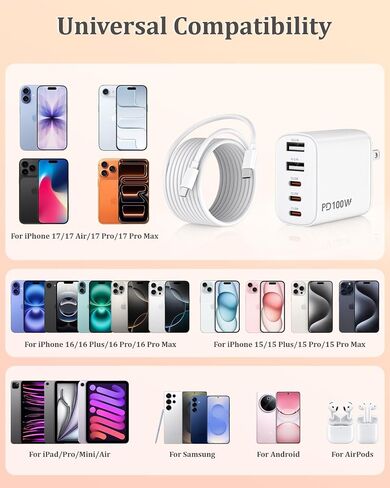 100W 5-Port USB C Charging Blocks for iPhone 17 Charger Fast Charging 2Pack in Kuwait