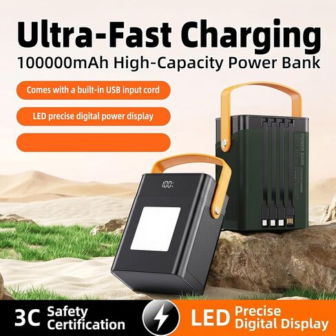 100000mAh Fast Charging Power Bank Built-in Cable,Portable Portable Charger in Kuwait