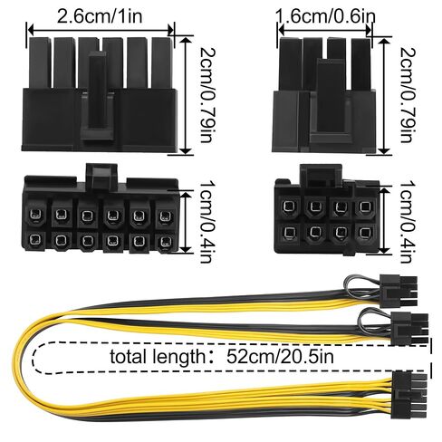 12PIN to PCIe 8Pin (6+2Pin) GPU Adapter Cable, 18AWG Modular PSU Cable Compatible with 12PIN Power Supplies, Dual 8Pin GPU Connector for RTX 30/40/50/RX 7900 Series (50cm/19.68in) in Kuwait
