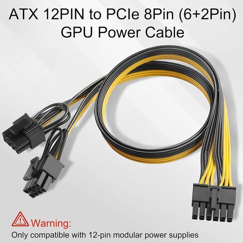 12PIN to PCIe 8Pin (6+2Pin) GPU Adapter Cable, 18AWG Modular PSU Cable Compatible with 12PIN Power Supplies, Dual 8Pin GPU Connector for RTX 30/40/50/RX 7900 Series (50cm/19.68in) in Kuwait