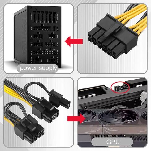 12PIN to PCIe 8Pin (6+2Pin) GPU Adapter Cable, 18AWG Modular PSU Cable Compatible with 12PIN Power Supplies, Dual 8Pin GPU Connector for RTX 30/40/50/RX 7900 Series (50cm/19.68in) in Kuwait