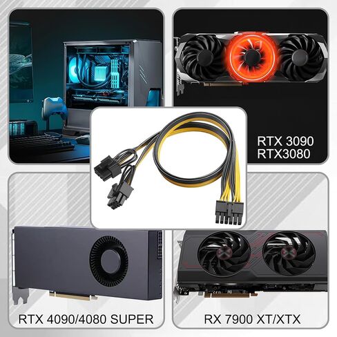 12PIN to PCIe 8Pin (6+2Pin) GPU Adapter Cable, 18AWG Modular PSU Cable Compatible with 12PIN Power Supplies, Dual 8Pin GPU Connector for RTX 30/40/50/RX 7900 Series (50cm/19.68in) in Kuwait