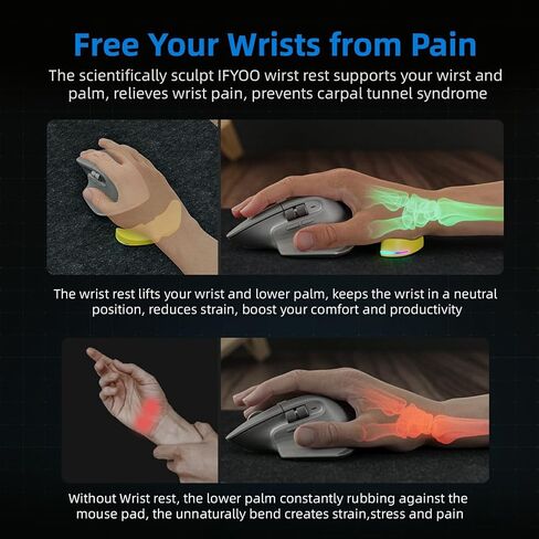 HornsX1 Right-Handed RGB Ergonomic Gliding Palm Rest for Mouse, Wrist Rest Pad, 3 RGB Lighting Modes, Reduce Wrist Pain, Anti-Fatigue, for Gaming/Office Work Casual Use - Yellow, 1 PCS in Kuwait