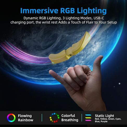 HornsX1 Right-Handed RGB Ergonomic Gliding Palm Rest for Mouse, Wrist Rest Pad, 3 RGB Lighting Modes, Reduce Wrist Pain, Anti-Fatigue, for Gaming/Office Work Casual Use - Yellow, 1 PCS in Kuwait