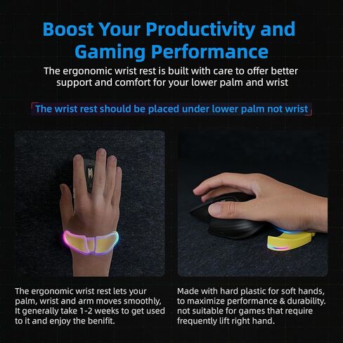 HornsX1 Right-Handed RGB Ergonomic Gliding Palm Rest for Mouse, Wrist Rest Pad, 3 RGB Lighting Modes, Reduce Wrist Pain, Anti-Fatigue, for Gaming/Office Work Casual Use - Yellow, 1 PCS in Kuwait