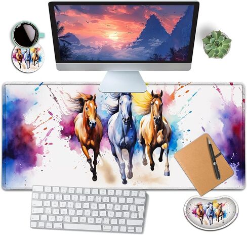 Large Mouse Pad with Mouse Wrist Rest, 31.5x11.8 in Extended Mouse Mat with Non-Slip PU Base, Ergonomic Memory Foam Wrist Rest, for Work & Gaming Writing Pad, Fire and Ice Wolf Office Desk Pad in Kuwait