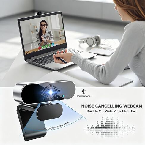 4K Webcam for PC with Microphone, Computer Camera with Noise Cancellation, 120 Wide Angle Auto Focus with Lights, Plug & Play USB Webcam for Streaming, Conferencing, Zoom, Skype, Facetime, Laptop in Kuwait