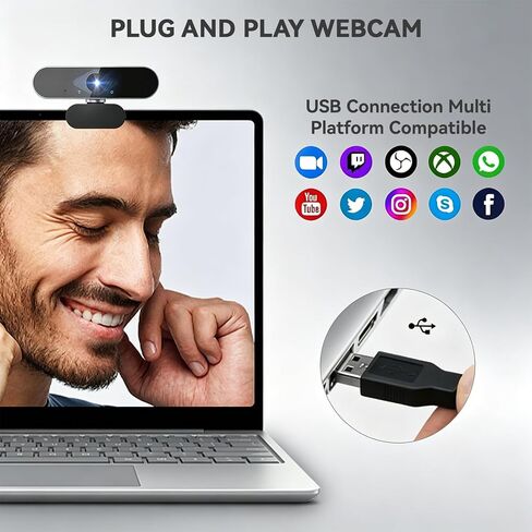 4K Webcam for PC with Microphone, Computer Camera with Noise Cancellation, 120 Wide Angle Auto Focus with Lights, Plug & Play USB Webcam for Streaming, Conferencing, Zoom, Skype, Facetime, Laptop in Kuwait