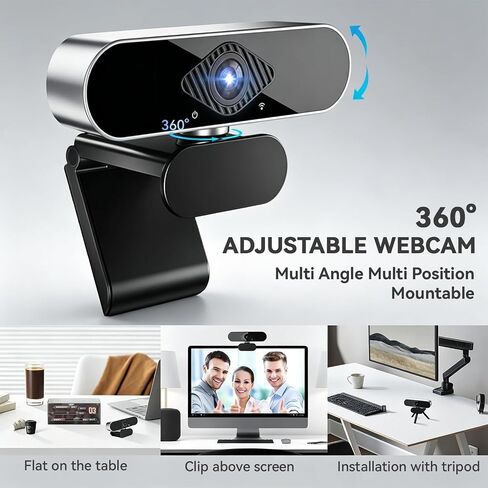 4K Webcam for PC with Microphone, Computer Camera with Noise Cancellation, 120 Wide Angle Auto Focus with Lights, Plug & Play USB Webcam for Streaming, Conferencing, Zoom, Skype, Facetime, Laptop in Kuwait
