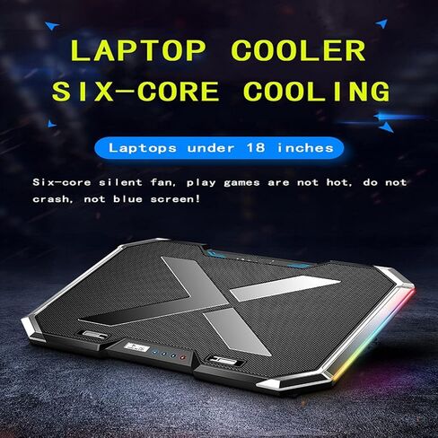 Gaming Laptop Cooler Six Fan Led Screen Two Port RGB Lighting Cooling Pad Notebook Stand for 12-17 Inch in Kuwait