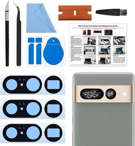 3 Pack for Pixel 7 Back Rear Camera Lens Glass Replacement, Back Camera Lens with Premium Lens Protector Compatible with Pixel 7, Included Instruction Manual, Toolkit in Kuwait