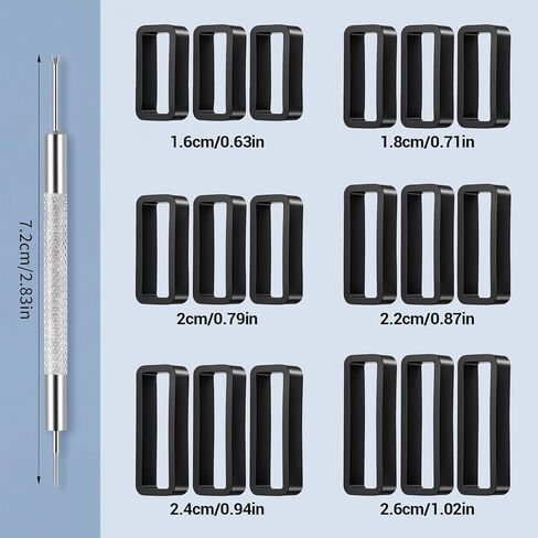 Andibro 18 Pcs Watch Band Loop, 16mm/ 18mm/ 20mm/ 22mm/ 24mm/ 26mm Silicone Watch Strap Holder Loops with 2 Spring Bar Tool Replacement Strap Keepers Fastener Rings for Smart Sport Watches in Kuwait