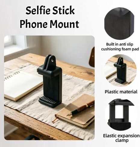 2 Pack Universal Smartphone Mount Holder, Adjustable Spring Phone Clamp Tripod Screw Hole, Compatible with iOS Android Devices for Video Recording Photography Mount Accessories(Black) in Kuwait