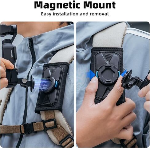 Magnetic Backpack Mount,Quick Release Shoulder Strap Compatible with DJI Pocket 4/3 and Other Action Cameras in Kuwait