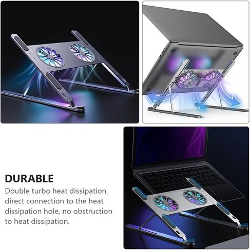 Generic Adjustable Laptop Cooling Pad with Quiet Turbine Suction Fan, Aluminum Alloy Cooling Stand with Internal and External Air Circulation for Gaming and Office Use in Kuwait