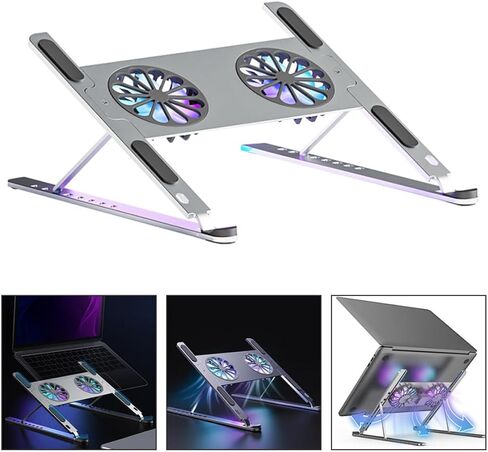 Generic Adjustable Laptop Cooling Pad with Quiet Turbine Suction Fan, Aluminum Alloy Cooling Stand with Internal and External Air Circulation for Gaming and Office Use in Kuwait