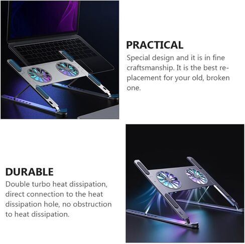 Generic Adjustable Laptop Cooling Pad with Quiet Turbine Suction Fan, Aluminum Alloy Cooling Stand with Internal and External Air Circulation for Gaming and Office Use in Kuwait