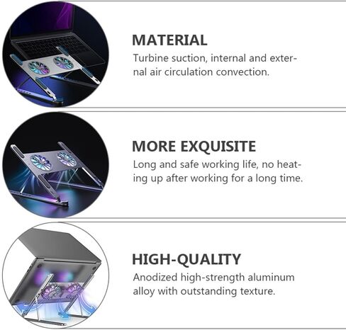 Generic Adjustable Laptop Cooling Pad with Quiet Turbine Suction Fan, Aluminum Alloy Cooling Stand with Internal and External Air Circulation for Gaming and Office Use in Kuwait