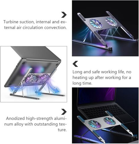 Generic Adjustable Laptop Cooling Pad with Quiet Turbine Suction Fan, Aluminum Alloy Cooling Stand with Internal and External Air Circulation for Gaming and Office Use in Kuwait