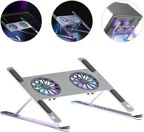 Generic Adjustable Laptop Cooling Pad with Quiet Turbine Suction Fan, Aluminum Alloy Cooling Stand with Internal and External Air Circulation for Gaming and Office Use in Kuwait