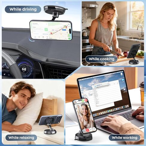 Magnet Phone Holder for Car & Desk, Strong Magnetic Phone Mount with Secure Lock, Universal 360° Rotatable Phone Stand for Dashboard, Glass, Table, Compatible with All Cell in Kuwait