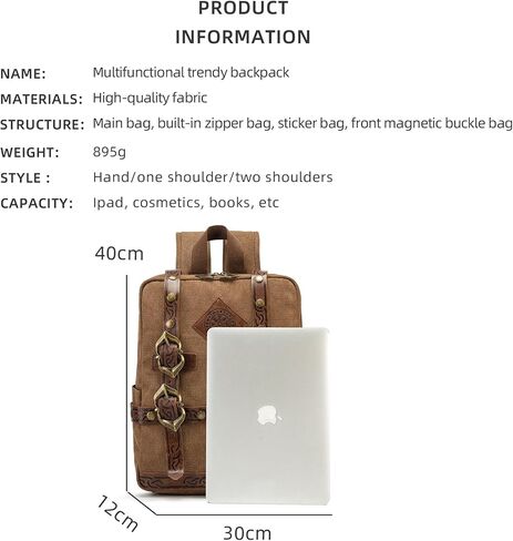 SV SENVAN Viking Steampunk Leather Backpack – Medieval LARP Renaissance Bag with Metal Accents, Brown Embossed Canvas for Outdoor Travel & Cosplay in Kuwait