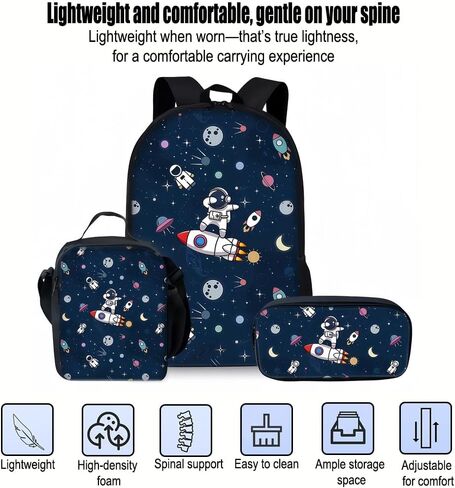 17'' Large-Capacity 3 in 1 Cartoon Astronaut Backpack Set With a Fashionable and Personalized Style is Exquisitely Designed and Widely Applicable, Making it an Ideal Choice(Gray) in Kuwait