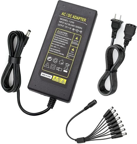 3-Prong Security Camera Power Adapter,12V 5A 100V-240V Camera Power Adapter 8-Way Power Splitter Cable for CCTV/Camer/DVR (Pack of 2) in Kuwait