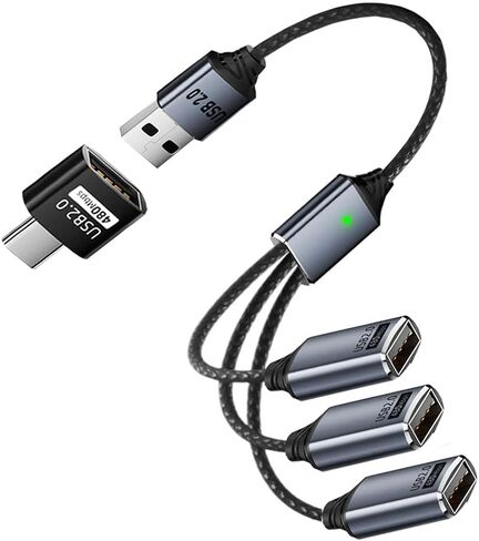 USB Splitter 1 in 3 Out, with USB C Adapter, USB 1 Male to 3 Female Cable in Kuwait