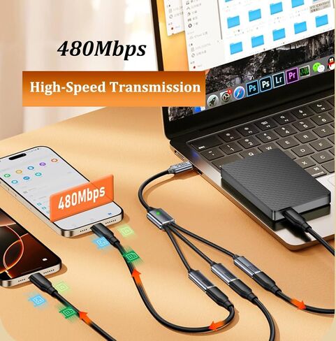 USB Splitter 1 in 3 Out, with USB C Adapter, USB 1 Male to 3 Female Cable in Kuwait