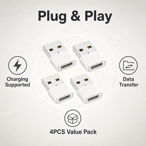 4PCS USB C Female to USB Male Adapter (4-Pack),Type C to USB A Charger Cable Adapter for iPhone 11 12 13 14 15 Pro Max,Samsung Galaxy S24 S23 S22 Ultra,Google Pixel 7 5 3,Apple iWatch Watch Series 7 8 in Kuwait