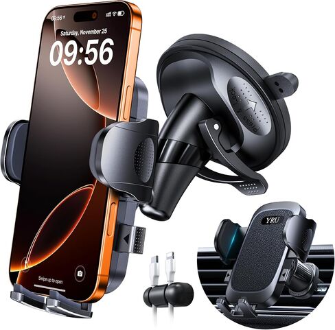 [Military-Grade Anti-Shake & 360° Rotatable Suction] 2026 Upgraded Car Phone Holder Mount【90+LBS Safest Strongest & Patent Cert】Dashboard Windshield Vent for iPhone 17 16 Pro Max Samsung, Jet Black in Kuwait