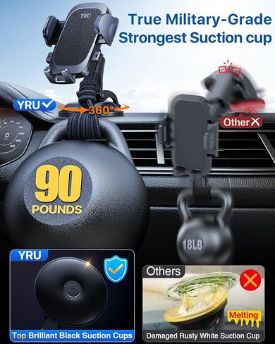 [Military-Grade Anti-Shake & 360° Rotatable Suction] 2026 Upgraded Car Phone Holder Mount【90+LBS Safest Strongest & Patent Cert】Dashboard Windshield Vent for iPhone 17 16 Pro Max Samsung, Jet Black in Kuwait