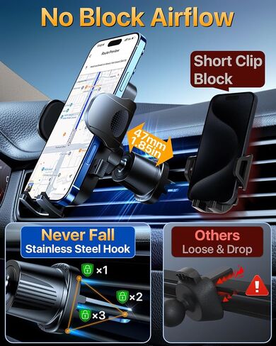[Military-Grade Anti-Shake & 360° Rotatable Suction] 2026 Upgraded Car Phone Holder Mount【90+LBS Safest Strongest & Patent Cert】Dashboard Windshield Vent for iPhone 17 16 Pro Max Samsung, Jet Black in Kuwait