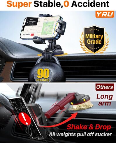 [Military-Grade Anti-Shake & 360° Rotatable Suction] 2026 Upgraded Car Phone Holder Mount【90+LBS Safest Strongest & Patent Cert】Dashboard Windshield Vent for iPhone 17 16 Pro Max Samsung, Jet Black in Kuwait