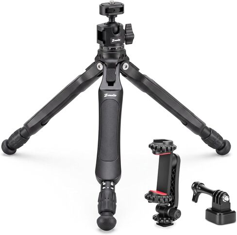 Zeadio Camera Tripod Kit, 3-Stage Height Adjustable Tripod with 360° Ball Head Mount, Phone Holder & Action Camera Adapter – for Vlogging/Travel/Recording/YouTube/Filming/Vlogs etc in Kuwait