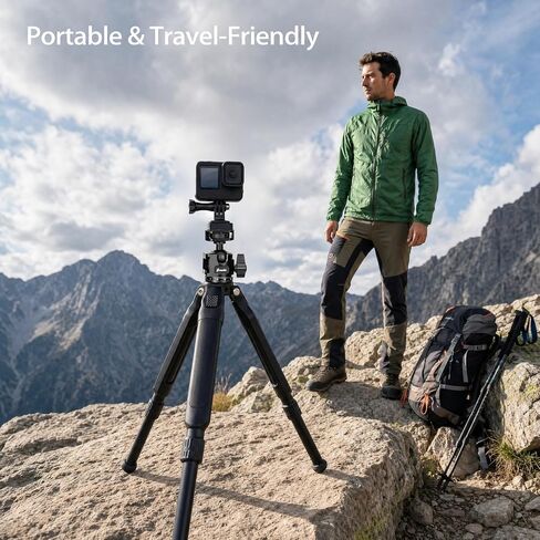 Zeadio Camera Tripod Kit, 3-Stage Height Adjustable Tripod with 360° Ball Head Mount, Phone Holder & Action Camera Adapter – for Vlogging/Travel/Recording/YouTube/Filming/Vlogs etc in Kuwait