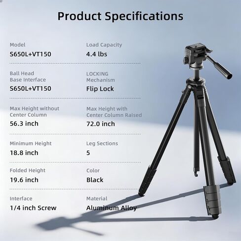 72" Travel Aluminum Camera Tripod, Tripod Stand for Camera & Phone in Kuwait