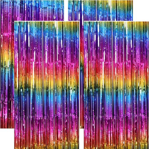4 Pack Rainbow Foil Fringe Curtain Backdrop for Birthday Party Decorations in Kuwait