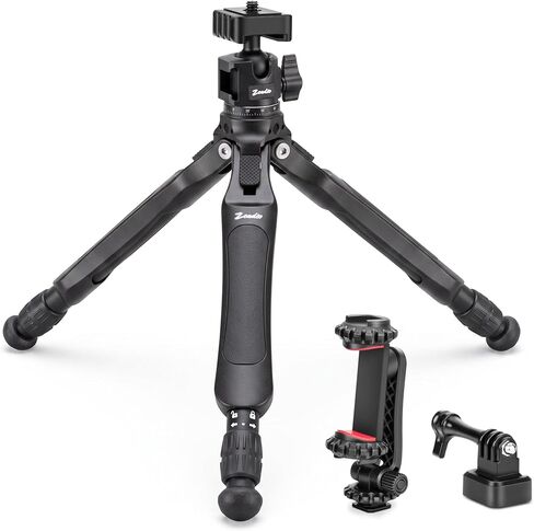 Zeadio Camera Tripod Kit, 3-Stage Height Adjustable Tripod with 360° Ball Head, Phone Holder & Action Camera Adapter, Ideal for Recording/YouTube/Filming/Vlogs etc in Kuwait