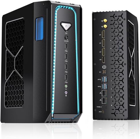 Thdeukoty AI Mini PC R7 9800X3D(8C, 16T, up to 5.2 GHz, 104 MB Cache) 32GB DDR5 1TB SSD, Liquid Cooled Desktop Gaming Computer with RTX 5070 WiFi 7, BT5.4, RJ45 Port, Quad Display for Gaming/AI in Kuwait