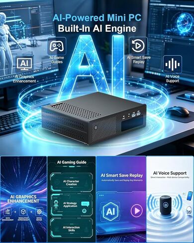 BASOARO AI Mini PC Core Ultra 7-165H (16C/22T, Up to 5.0GHz), Mini Gaming Computer RTX 5050 8GB GDDR6, 32GB DDR5 RAM 1TB SSD, Dual 2.5G LAN, Quad Display (2 HD+2 DP), WiFi 7 BT 5.4 in Kuwait