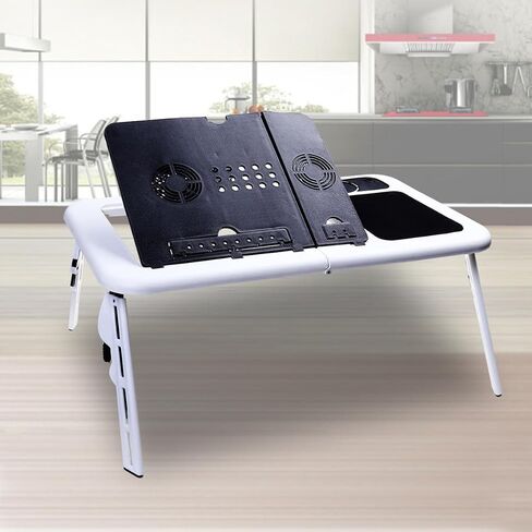Foldable Laptop Desk Tray with Dual Cooling Fans and Mouse Platform in Kuwait