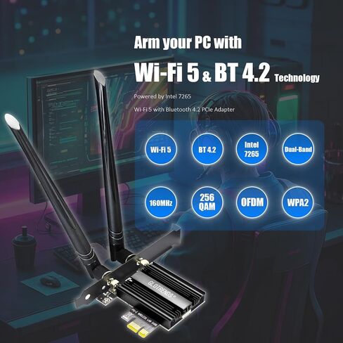 GLOTRENDS AC1200 PCIe WiFi Card for Desktop PC, Bluetooth 4.2, Intel 7265 in Kuwait