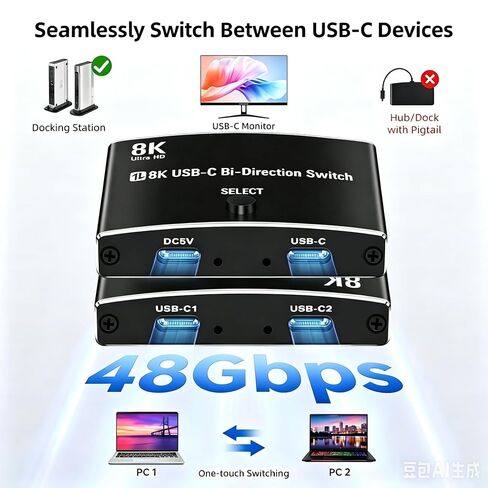 40Gbps USB C Switch for 2 Computers, USBC Switcher,2 USB-C Cables in Kuwait