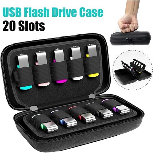 2 Pcs 20 Slots USB Flash Drive Case Dustproof Hard Drives Storage Holder Shockproof Nylon Eva Thumb Organizer in Kuwait