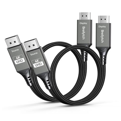 DisplayPort to HDMI Cable 6.6FT 2-Pack, 4K DP 1.2 to HDMI 1.4 Braided Cord for Dual Monitor Setup, Display Port to HDMI Cable for Desktop Monitor Projector HDTV AMD NVIDIA, Lenovo HP Dell in Kuwait