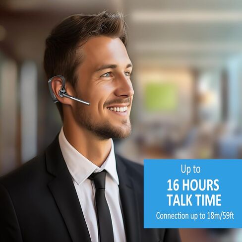 Conambo Bluetooth Headset with Dual Mic Noise Canceling & Mute Button Wireless Earpiece 16 Hrs Talking for Home Office Trucker – Compatible with iPhone Android Phone (K18) in Kuwait
