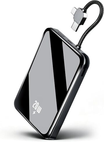 golioklsy Portable Charger Power Bank, 10000mAh Phone Charger with Built-in Cable, 20W PD Fast Charging, Slim Battery Pack with LED Display, Travel Essential for iPhone 17/16/15/14 All Series, Black in Saudi Arabia