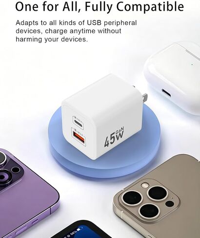 45W GaN USB-C Charger Block, Foldable Plug, Type-C Charger Fast Charging in Kuwait
